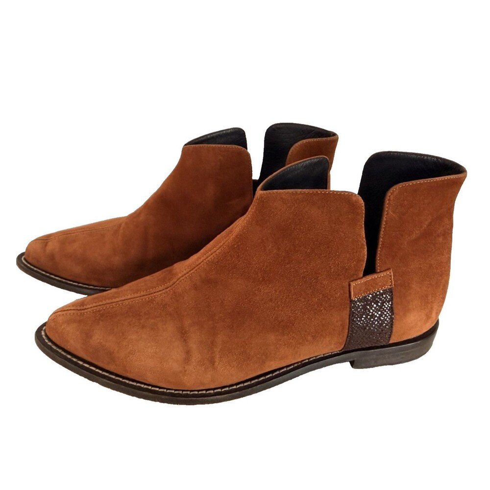 Viajiyu Chelsea Boots Women Size 39 Brown Leather Booties Pointed Toe Side Zip